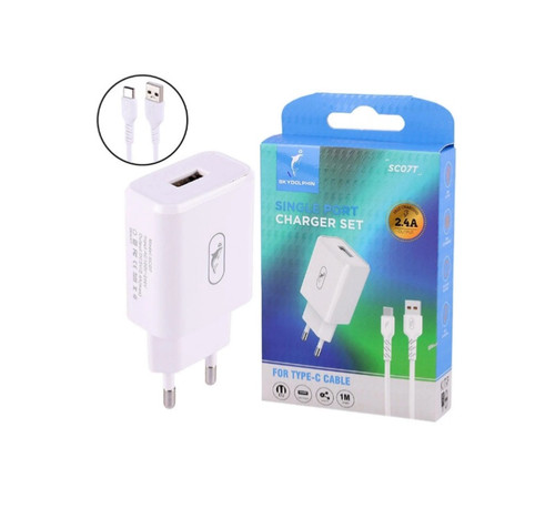 شارژر دیواری 12 وات اسکای دلفین مدل SC07T 2.4A + کابل تایپ سی
